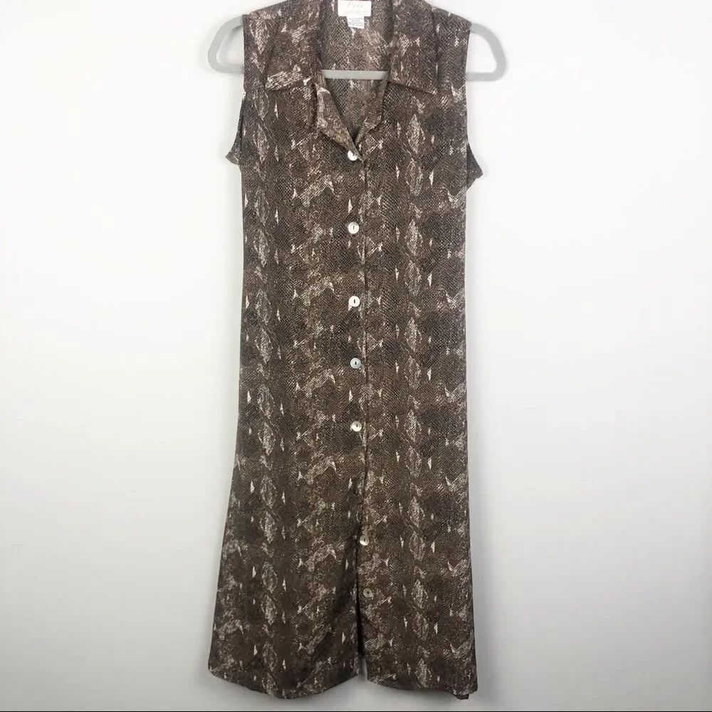 VOIR | Vintage Snakeskin Print Button Midi Dress M - Picture 2 of 8